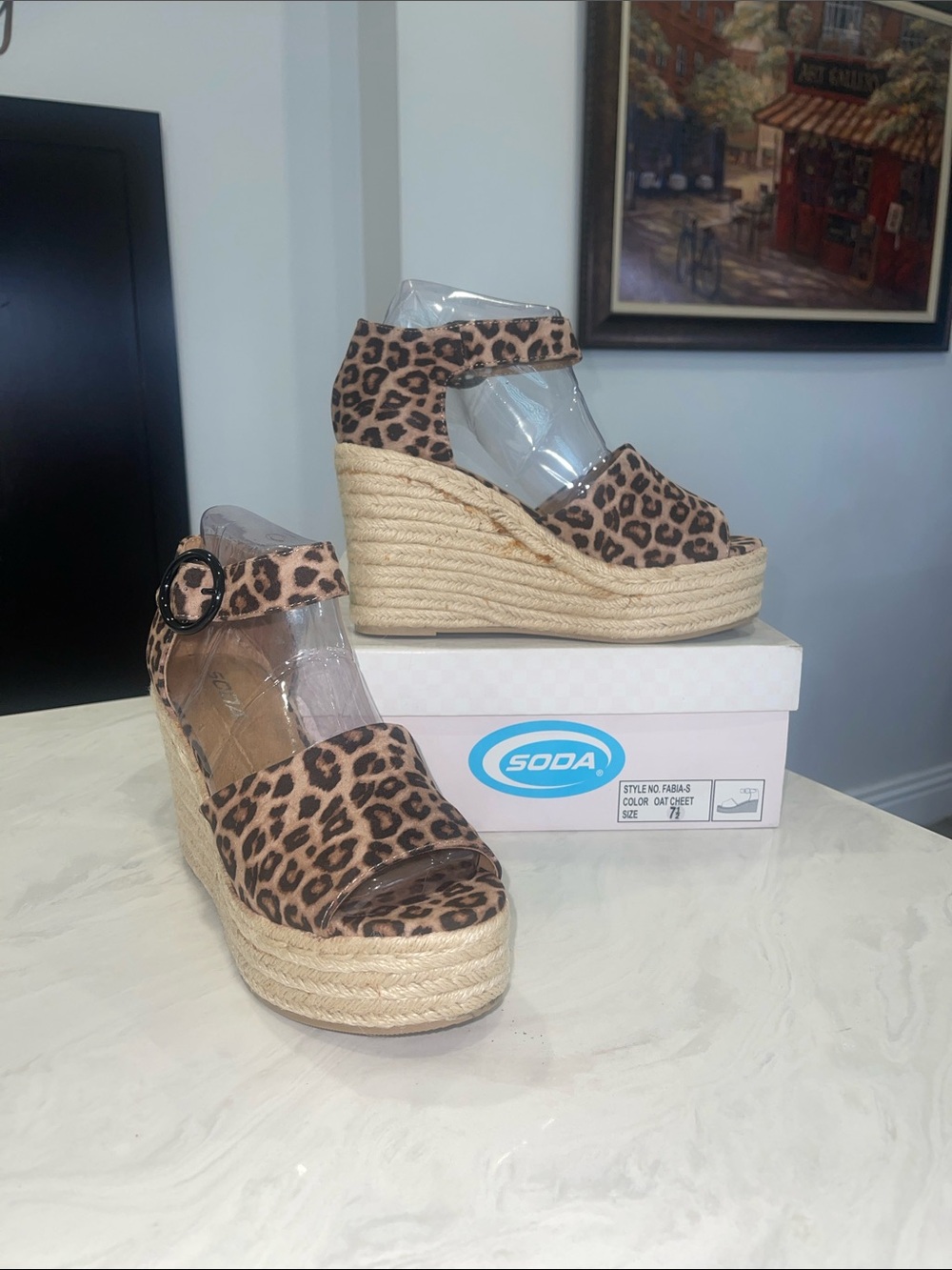 New!✨Women’s Cheetah 🐆 Print Espadrille Wedges Tan/Black-Multiple Sizes!
